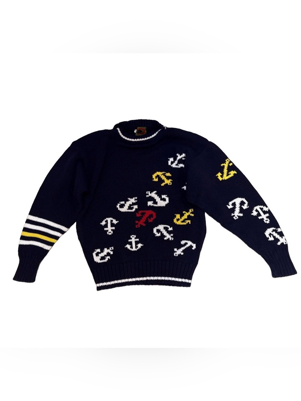 1980s Vintage Nautical 100% Cotton Knit Sweater Boston Traders Preppy Navy Blue